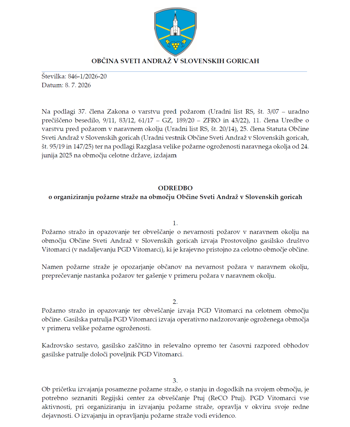 Odredba požarna straža 1.de